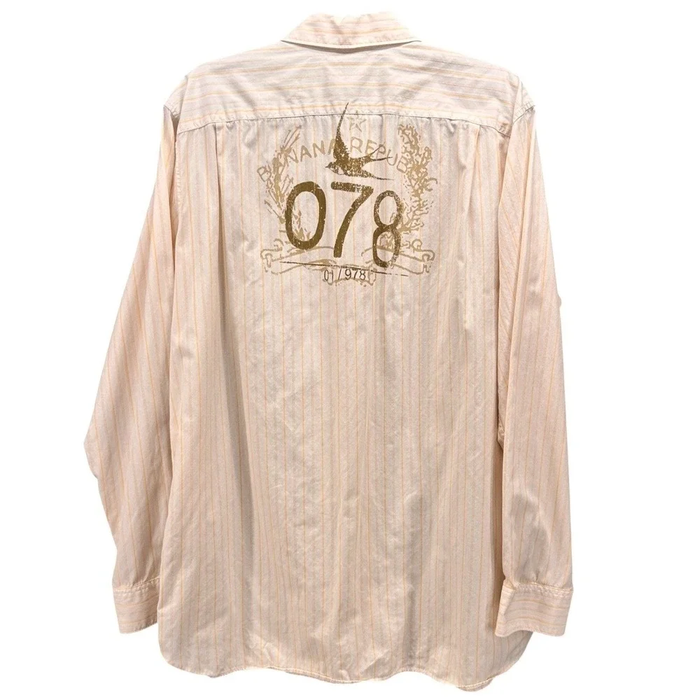 Banana Republic Mens y2k‎ Button Up Shirt Large Dove Preppy Pearl Snap Western